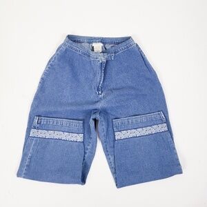 Vintage Denim Capris with Floral Accents